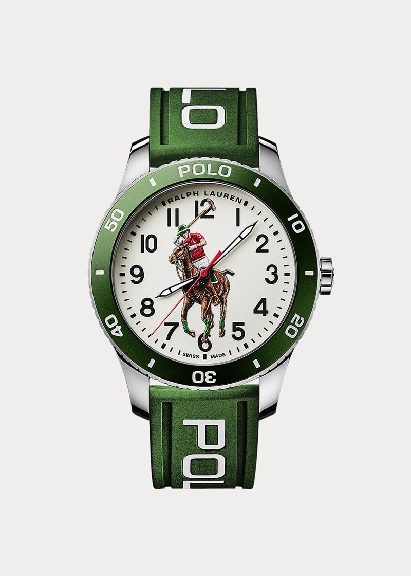 Relojes Polo Ralph Lauren Hombre Polo Watch Green Bezel White Dial Chile Blancas BTNMR-0798